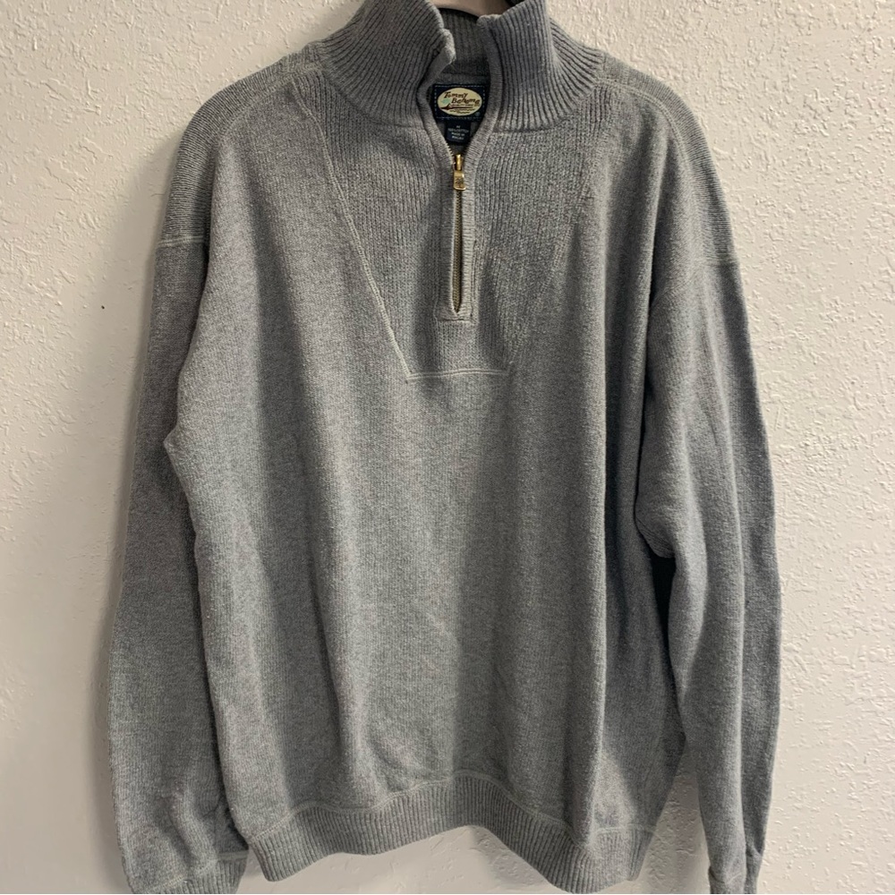 Tommy Bahama 1/4 zip gray sweater 100 percent cotton size medium